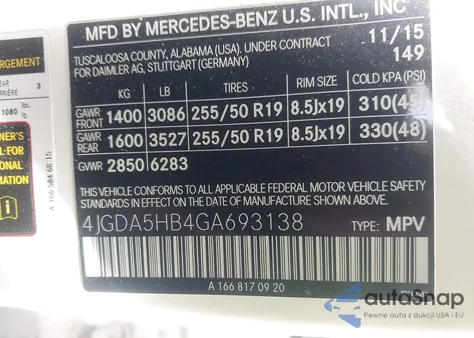 2016 Mercedes-Benz Gle 350 4Matic from USA, damaged, VIN 4JGDA5HB4GA693138